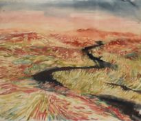 Norman Adams R.A (British 1927-2005) Watercolour, A vibrant moorland river study, initialled and