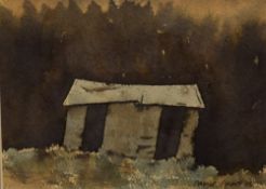 David Pyatt (British 20th Century) Watercolour 'The Little Hut', a woodland barn/bothy, signed and