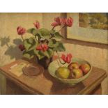 John Davies (British 1899-1985) Oil on board 'Still Life - Cyclamen', an impressionistic study of