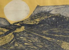 Phil Greenwood (British 1943) Colourised Etching 'Slatescape', a study of a slate mine, signed and