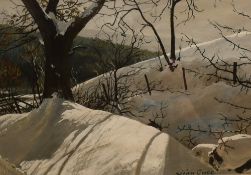*Local Interest* John Cooke (British 1929-2018) Watercolour winter scene, a woodland snowdrift,