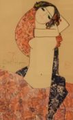 After Dariush (20th Century) Embellished print, a female life study embellished with golden foil,