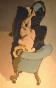 P Ellis (British 20th Century) Oil on canvas, study of a nude woman asleep on a chaise lounge,