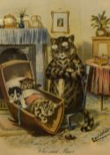 After Louis Wain (British 1860-1939) Lithograph 'Who Said Mice!!!', within card mount and moulded