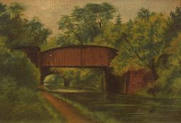 A.Walkington (British 19th Century) Oil on board 'Wollaton Canal Nottingham, Three Bridges