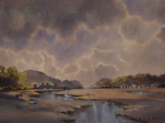 Ebenezer John Woods Prior (British 1914-1988) Watercolour, an estuary scene at low tide with