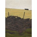 Derek H Wilkinson (British 1929-2001) Oil on board, a study of a dry stone wall with distant hill