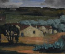 Attributed to Martin Bell (20th Century) Oil on board 'Corsich Farm', an impressionistic landscape