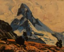 After Francois Gos (Swiss 1880-1975) Lithograph, a study of the Matterhorn, facsimile signature