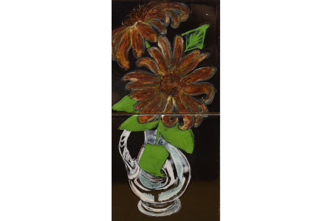 *Local Interest* Maggie Angus Berkowitz (British 1927-2019) Glazed ceramic tile, a still life vase - Image 1 of 4