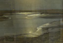 After H. Van Der Weyden (American 20th Century) Lithograph, a moonlit marshland landscape, facsimile