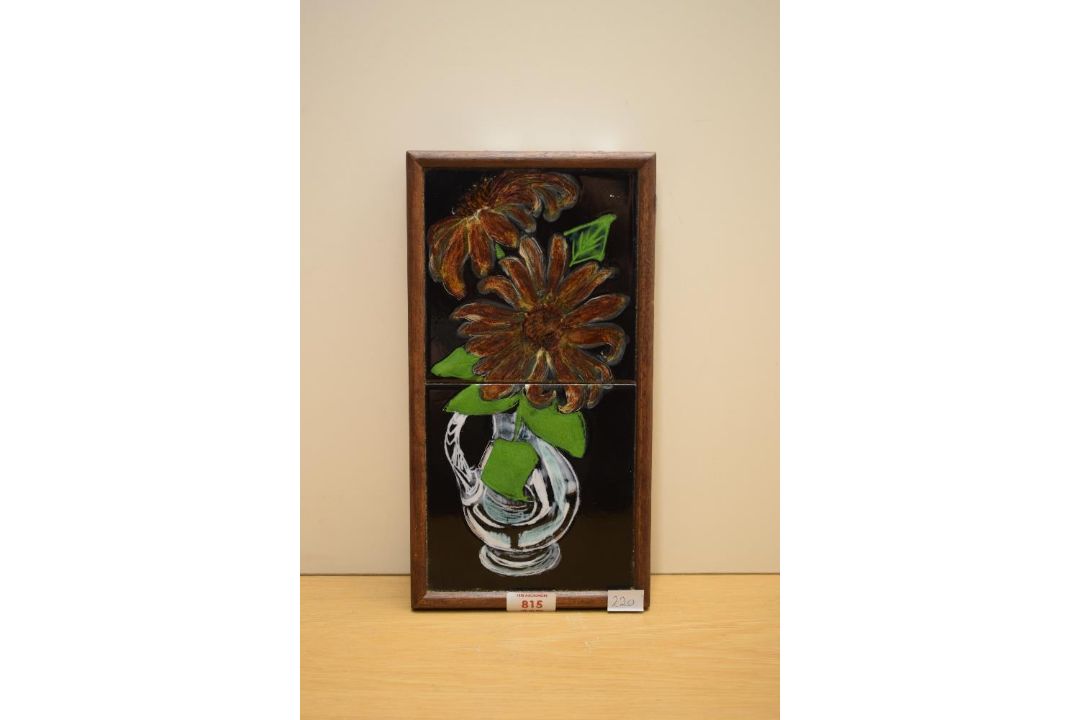 *Local Interest* Maggie Angus Berkowitz (British 1927-2019) Glazed ceramic tile, a still life vase - Image 2 of 4