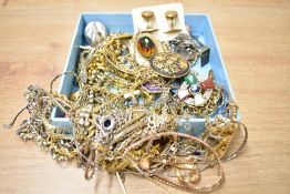 A collection of costume jewellery, including neck chains, rings, cufflinks and statement pieces