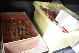 A large collection of vintage Bilofix wooden construction components. The set consists of numerous