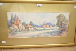 G Roberts (British 20th Century) Watercolour, study of a quaint village in summer, signed and