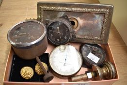 A miscellaneous selection of vintage dials, ink blotter block AF and a pair of ladies gold tone clip