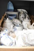 A Wedgwood Jasper ware planter in original box, a collection of assorted part tea services including