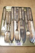 A small quantity of Victorian silver-plated metal knifes and forks, to feature ornate foliate and