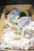A carton of ex stock trophy findings and medallions etc.