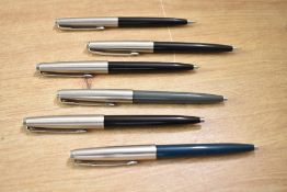 Three Parker 45 ballpoint pens and three Parker 45 pencils