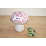 A small 20th-century Wedgwood studio glass mushroom, having pink speckled decoration; sold with a