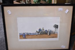 A 20th Century colourised etching 'The Divide'?, depicting a procession on camel back, signed