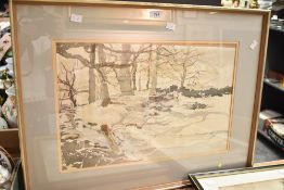 *Local Interest* J. R Holloway (20th Century) Watercolour 'Early Snow in Cumbria', a wooded
