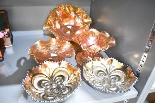A selection of 20th-century Fenton-style carnival glass bowls, to include a Northwood Marigold
