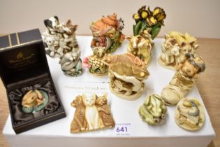 A collection of ten Harmony Kingdom trinket boxes including the Harmony Kingdom's Millennium Club