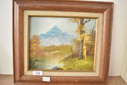 Jimmy (20th Century) Oil on canvas, a mountainous river scene, signed lower left, within canvas slip