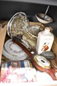 A vintage ceramic whiskey decanter, a small selection of display plates, a modern Wm Widdop