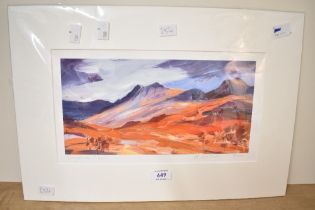 *Local Interest* A 20th Century lithograph 'Langdale Pikes', a vibrant impressionistic landscape