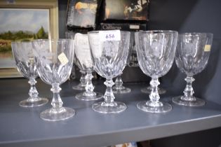 A set of seven Caithness wine glasses etched to celebrate the wedding of The Prince of Wales and