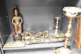 A quantity of late 19th to 20th-century sundry metal ware, to feature a tall floor-standing