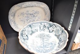A large 19th-century W.M. Adams and Company blue and white 'Italian Scenery' ironstone pedestal
