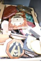 A carton of assorted ex stock wooden trophy blanks.