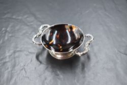 A Victorian silver and tortoiseshell dish, the circular bowl lined with tortoiseshell, having