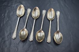 A cased set of six George V silver teaspoons, having lobed terminals, marks for Sheffield 1942,