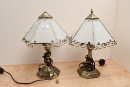 Two late 20th-century Cima Lighting Industries Limited table lamps, featuring hexagonal frosted