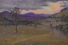 Ethel H Eitzi (20th Century) Watercolour, a vibrant pastoral sunset, signed lower left, within