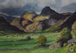 *Local Interest* Robert Lamb (British 20th Century) Watercolour 'The Langdales', a Lake District