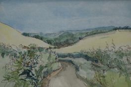 Malcolm Green (British 20th Century) Watercolour and ink 'A Buckinghamshire Lane', a study of a