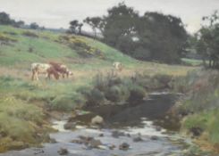 Samuel John Lamorna Birch RA RWS (British 1869-1955) Oil on board, a pastoral river scene with