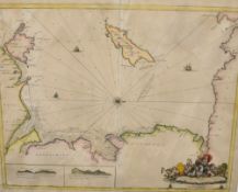 A hand colourised Irish sea chart, mapping the coast of Scotland, North West England, The Isle of