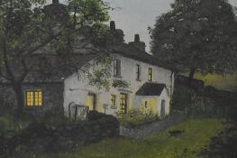 *Local Interest* Stephen J. Darbishire (British B.1940) oil on board 'Returning at Dusk', a black