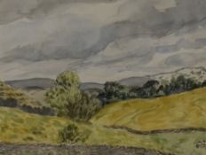 *Local Interest* Vivien John (British 1915-1994) Watercolour, a mountainous landscape with dry stone