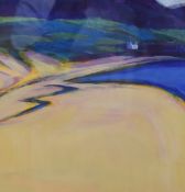 A Contemporary acrylic on paper, a Scottish coastal study with cottage, indistinctly signed and