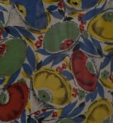 A Mid-20th Century Fauvist inspired fabric sample, a vibrant flower design, later added note verso
