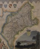 After T Moule (British 19th Century) Hand colourised map depicting the historic county of