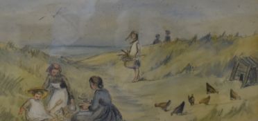 A 20th Century Mixed media on paper composition, a study of children at the beach in graphite,